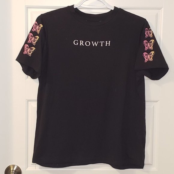 Urban Kids Girl's Black Growth Butterfly Short Sleeve T-Shirt-Size: Large/14-16 - Picture 3 of 6